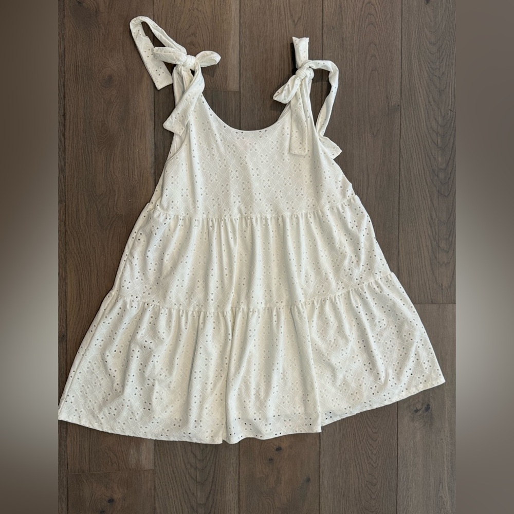 Pink Lily Eyelet White Dress Size M Praire Bride Beachy Coastal Summer Travel